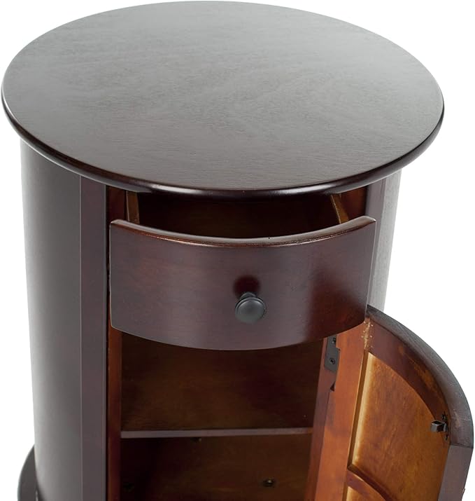 SAFAVIEH Home Collection – Tabitha Dark Cherry Round Swivel Storage End Table, Farmhouse Accent Table with Drawer & Cabinet, Fully Assembled (AMH5712D)