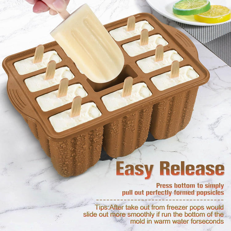 Silicone Popsicles Molds,Ice Pop Cream Mold Set Homemade Toddler Popsicle Maker For Kids Para Paletas De Helado Kulfi BPA Free, with 50 Sticks, 50 Bags,50 wire Ties (Chocolate brown)