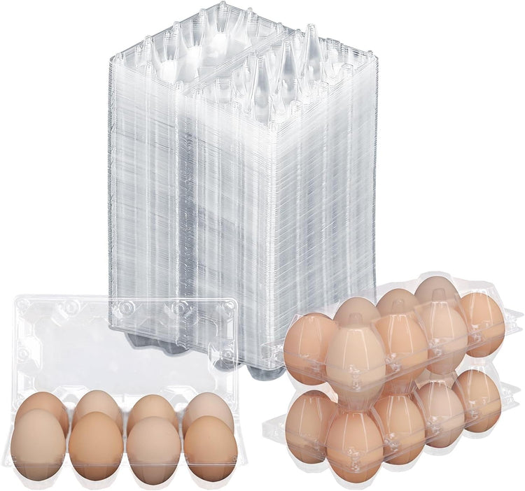 150 Pack Bulk Egg Cartons, Clear Plastic Chicken Egg Holders, Egg Tray Carton Holder for Home & Kitchen, Farm & Market Use, An Eco-Friendly Egg Storage Solution, 8 Grids,(Medium Size)…