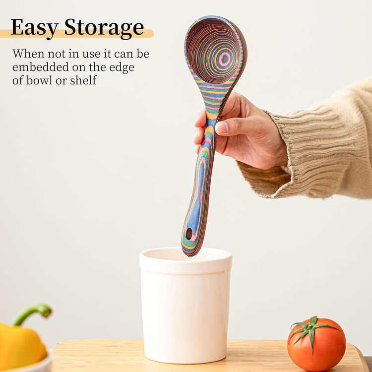 Gudamaye Pakkawood Rainbow Deep Soup Ladles,Pakkawood Ladle,10.6 inch Big Soup Ladle for Cooking,Deep Ladle Spoons,Wood Ladle, Wood Kitchen Utensils Set, Wooden Spoons for Cooking