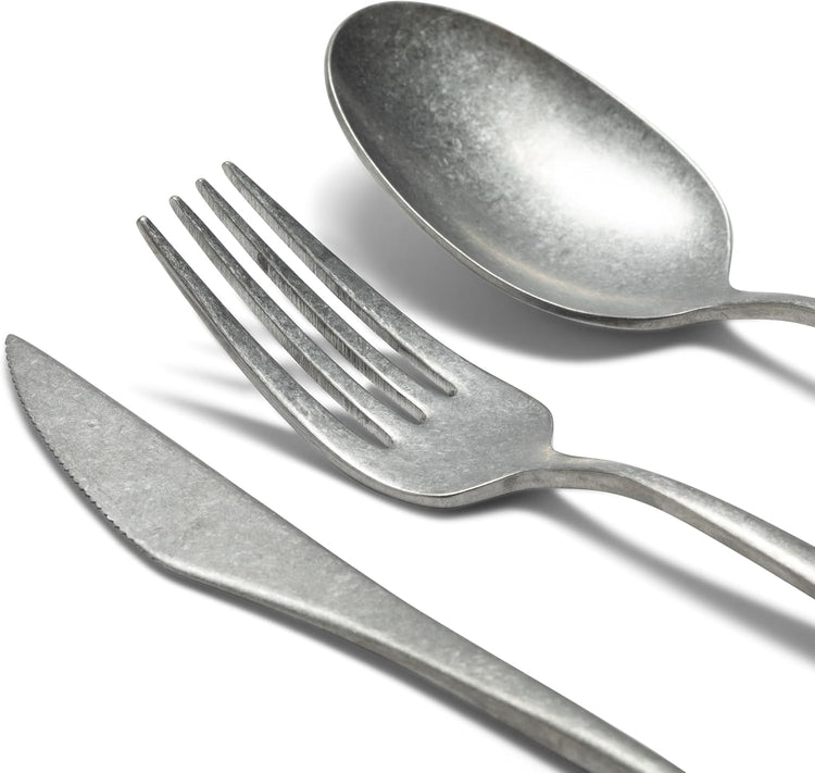 Luxury Vintage Flatware 20-Piece Set – Service for 4, Premium Stainless Steel with Weighted Handles, Aged Heirloom Finish, Dishwasher Safe, Elegant and Modern Cutlery (Vintage Silver)