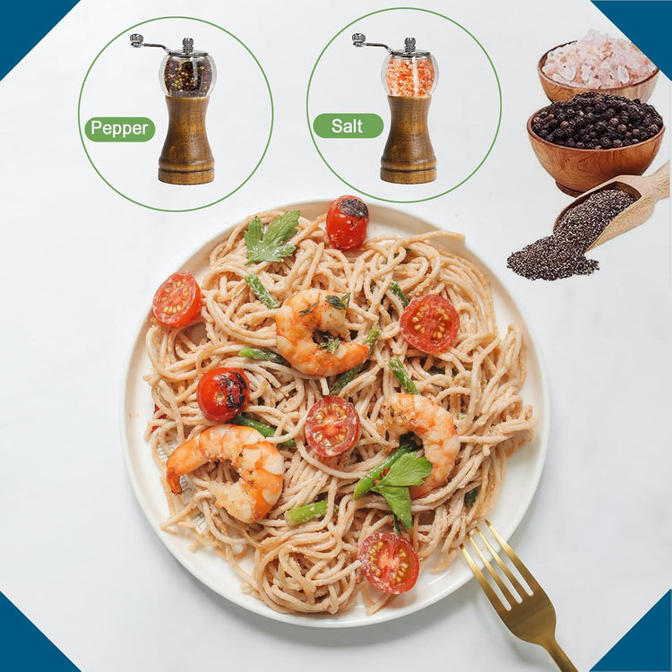 Pepper Mill Set,Manual Pepper Mills, Classical Hand Shake Wooden Pepper Grinder Set,Salt Mills,Wooden Pepper Mill,Ceramic Blades Metal Handle,Enjoy Fresh Ground Pepper (Walnut color 2pcs-6in)