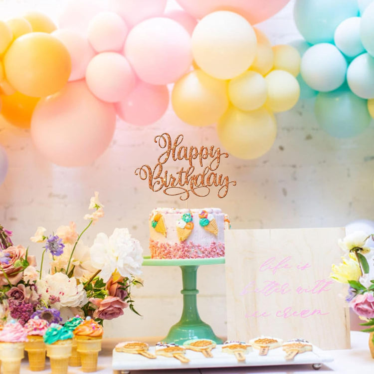 1 PCS Happy Birthday Cake Topper Glitter Happy Birthday Cake Pick Bunting Decor for Anniversary Celebrating Happy Birthday Party Cake Decorations Supplies Orange