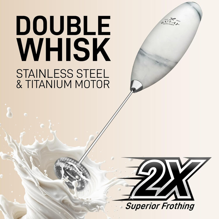 Zulay Kitchen Powerful Double Whisk Milk Frother Handheld - Foam Maker With Stand - Whisk Drink Mixer for Coffee, Mini Foamer for Latte, Matcha, Frappe, Hot Chocolate & Cappuccino (Crystal Quartz)