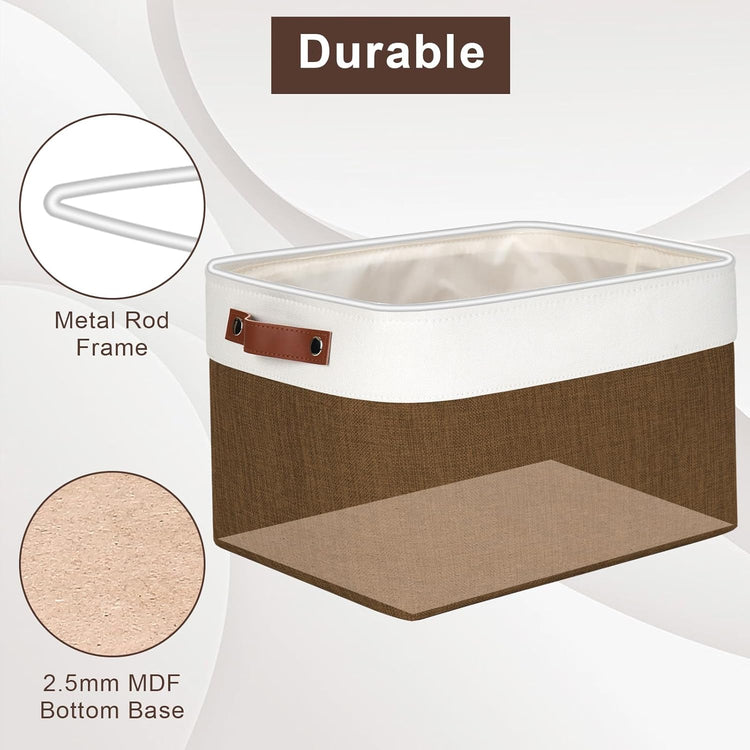Storage Bins Large Fabric Storage Baskets for Shelves 3 Pack, Decorative Linen Closet Baskets with Handles for Organizing, Shelf, Clothes, Home, Office, 15x11x9.5Inches (Brown&White)