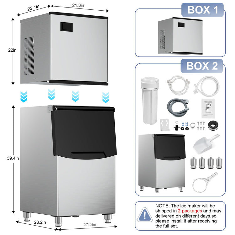 500 lbs High Output Commercial Ice Machine Freestanding Self