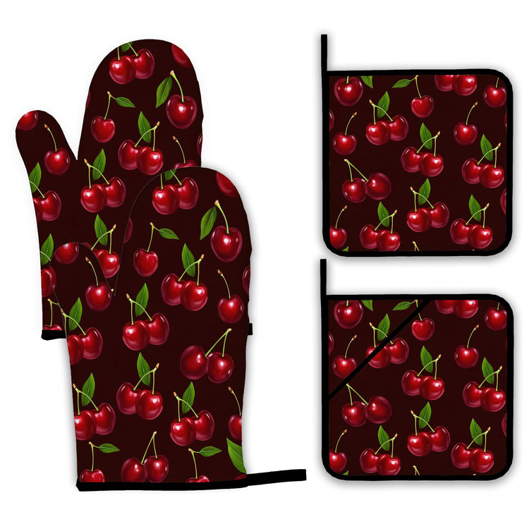 Cherry Oven Mitts and Pot Holders Set (4 Count)