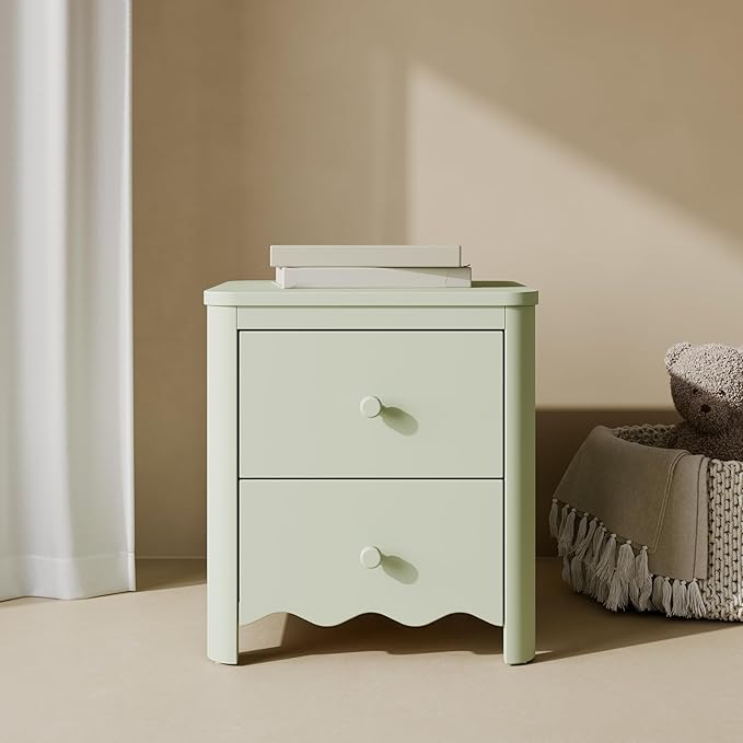 Storkcraft Casablanca 2 Drawer Nightstand (Sage) - GREENGUARD Gold Certified, Storage for Kids Bedroom, Premium Wood Nightstand with Elegant, Iconic Wave Detailing and Rounded Posts