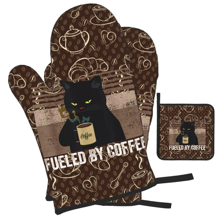 Vintage Cat Oven Mitts and Pot Holders Sets of 3 Retro Coffee Hot Pads (3 Count)