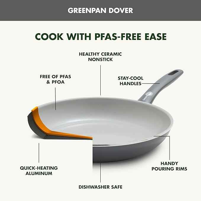 GreenPan Dover Healthy Ceramic Nonstick, 12 Piece Cookware Pots and Pans Set, PFAS-Free, Dishwasher Safe, Comfort Grip Handle, Gray