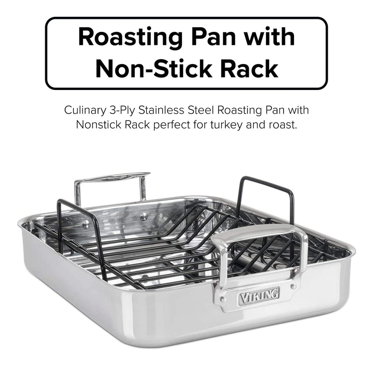 3 Ply Stainless Steel Roasting Pan with Non Stick Rack