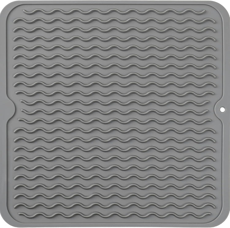Silicone Dish Drying Mat for Multiple Usage,Easy clean,Eco-friendly,Heat-resistant Silicone Mat for Kitchen Counter or Sink,Refrigerator or Drawer liner Grey M 12 inches x 12 inches