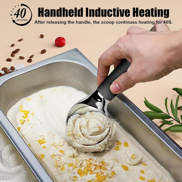 Heated Ice Cream Scoop – Electric Scooper for Hard Ice Cream and Desserts, Handheld Heating Up to 158°F, Rechargeable with LED Display, Easy to Clean, Ideal Summer Gift (Black)