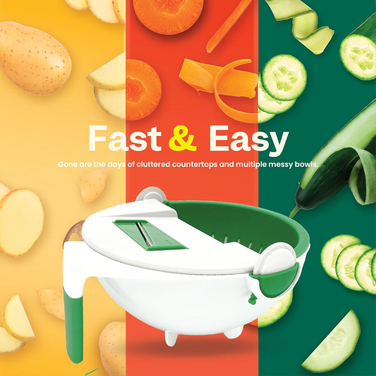 Prep Bowl – Ronnie Neville’s Original As Seen on TV Rinsing Bowl & Multi-Use Kitchen Tool to Shred, Slice, and Rinse, Vegetable & Salad Bowl