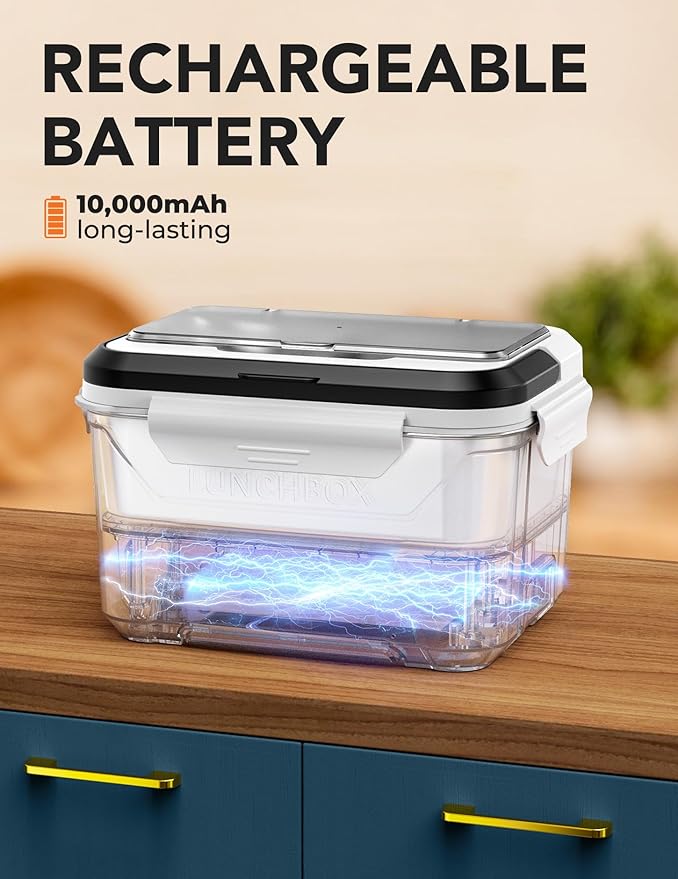 EAST OAK 5.5-Cup Cordless Electric Lunch Box for Adults, Heated Lunch Box for Men with Scheduled Heating, Portable Car Food Warmer with Utensils, One-Tier Bag, Removable Divider