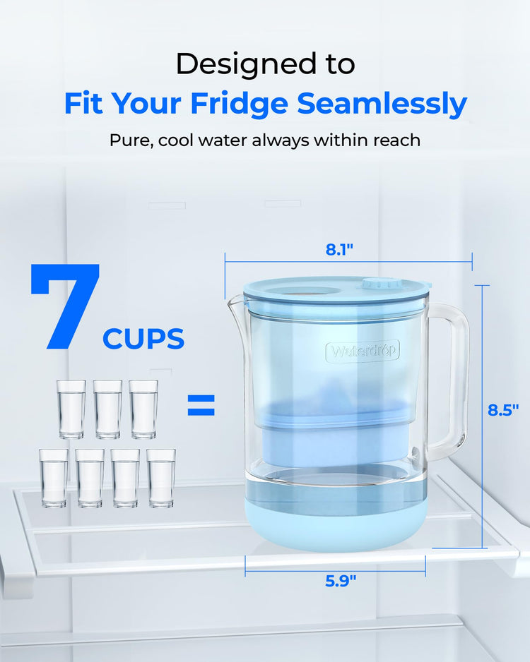 PT-72B-A Glass Alkaline Water Filter Pitcher, 7-Cup, Blue