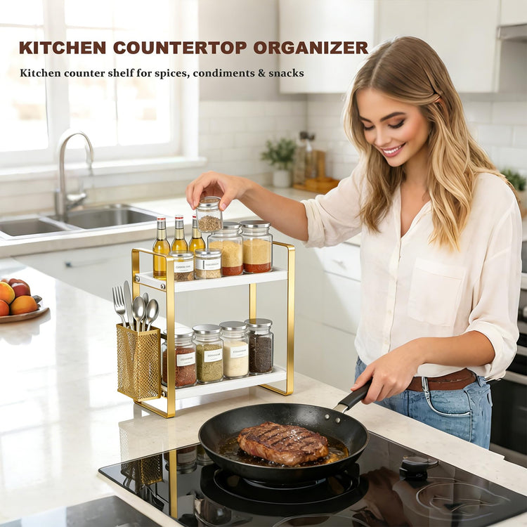 2 Tier Kitchen Storage and Organisation Rack with Side Baskets
