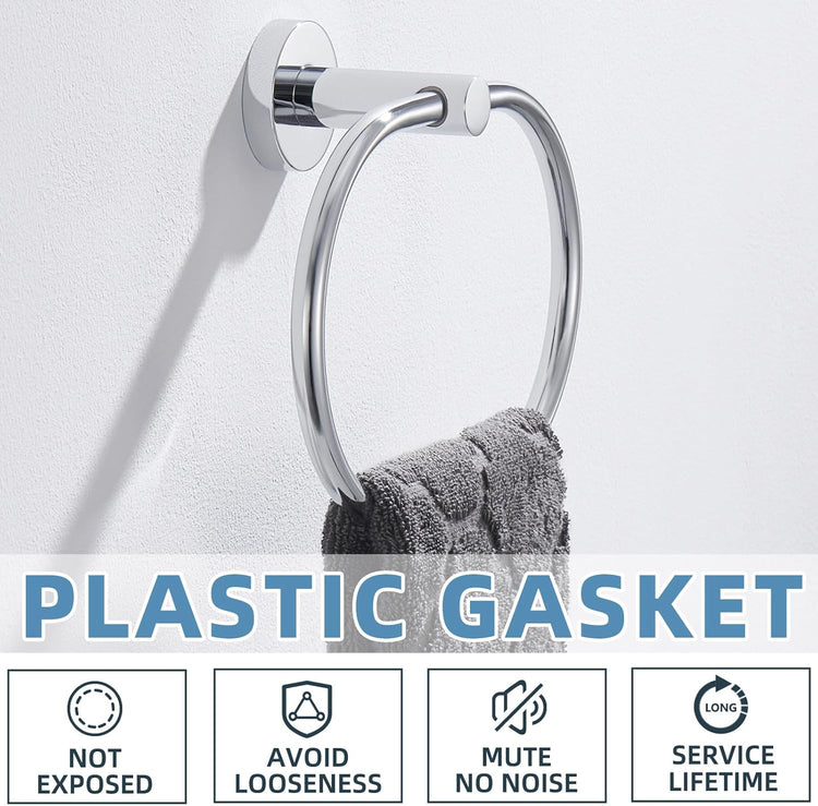 APLusee Oval Towel Ring Chrome, Stainless Steel Hand Towel Holder for Bath Kitchen, Wall Mounted