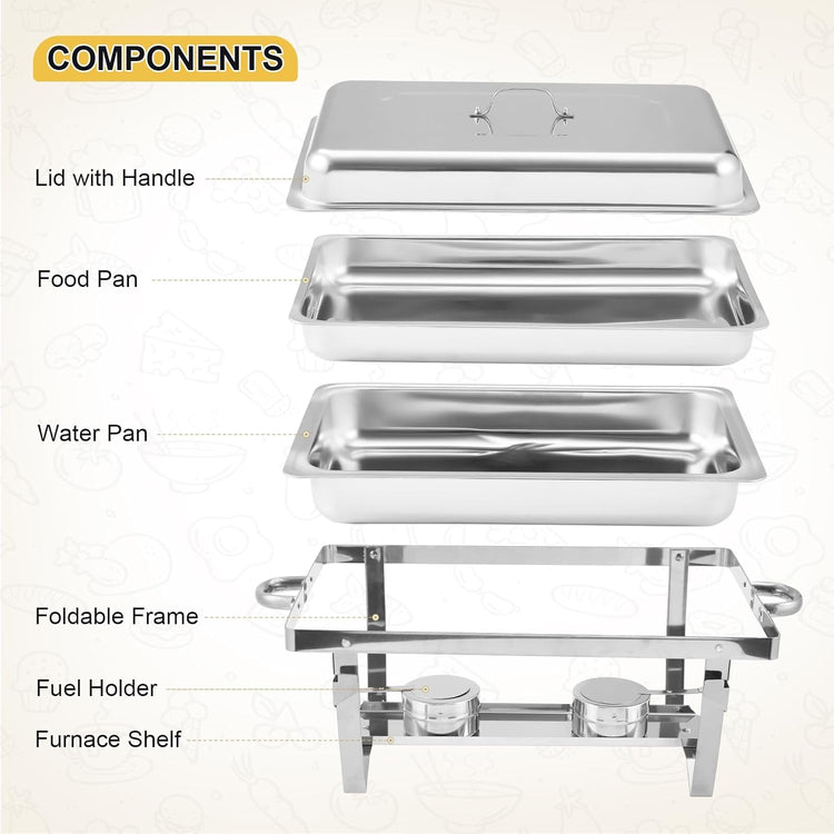 GarveeHome Chafing Dishes for Buffet 2 Pack, 8 Qt Stainless Steel Chafers and Buffet Warmers Sets With Lid, Rectangle Serving Food Warmer Catering Supplies Buffet Display for Parties, Silver
