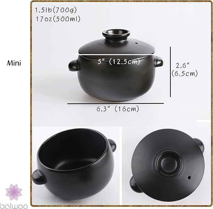 Korean Earthenware Pot Ttukbaegi, Ceramic Clay Cooking Pot Petalite Casserole, Heat Resistant Ceramic Pot, Zero-Crack Stone Bowl Stockpot Soup Cookware (Mini)