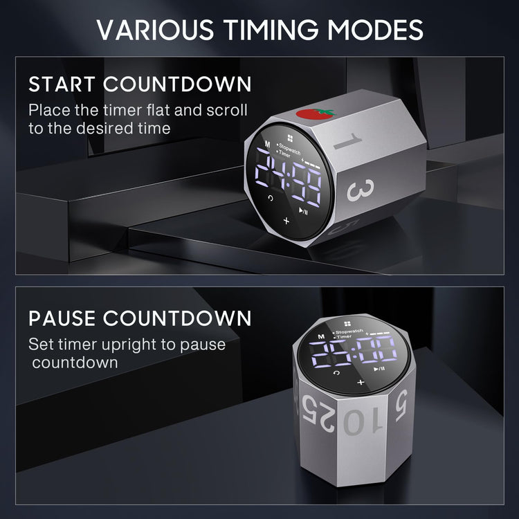 ADHD Pomodoro Timer Metal Gravity Rotation 1.8” LED Large Screen
