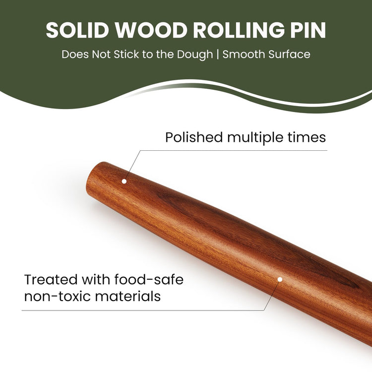 Natural Solid Bubinga Wood French Rolling Pin for Baking