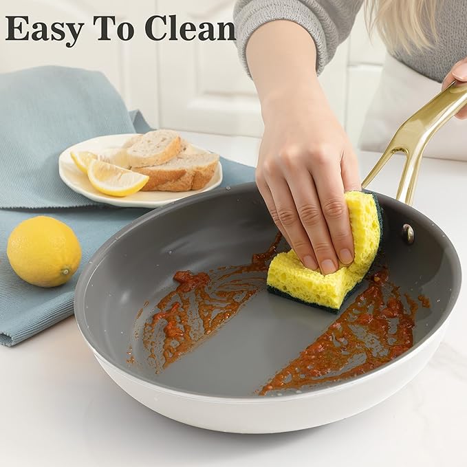 10-Piece Ceramic Nonstick Cookware Set with Lids - PFAS/PTFE/PFOA-Free, Interior & Exterior Ceramic Coating -Easy to Clean- Kitchen Storage-All Stovetop Compatible & Oven-Safe up to 480°F