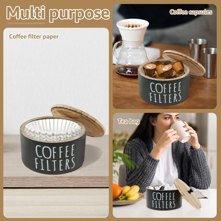 Wooden Coffee Filter Holder & Storage Organizer
