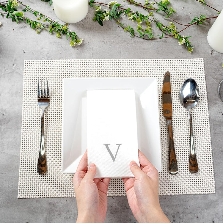 Silver V White Linen Feel Guest Towel Napkin (2000 Count)