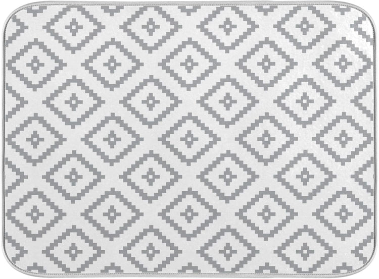 Super Absorbent Dish Drying Mat, Microfiber Fast-Drying Dish Mat, 16" x 18, Kitchen Dish Drying Pad, White Moroccan Rhombus Plaid