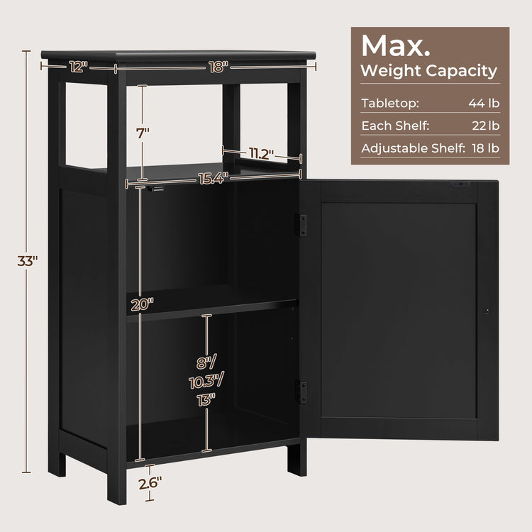 Small Bathroom Storage Cabinet with Door & Open Shelf
