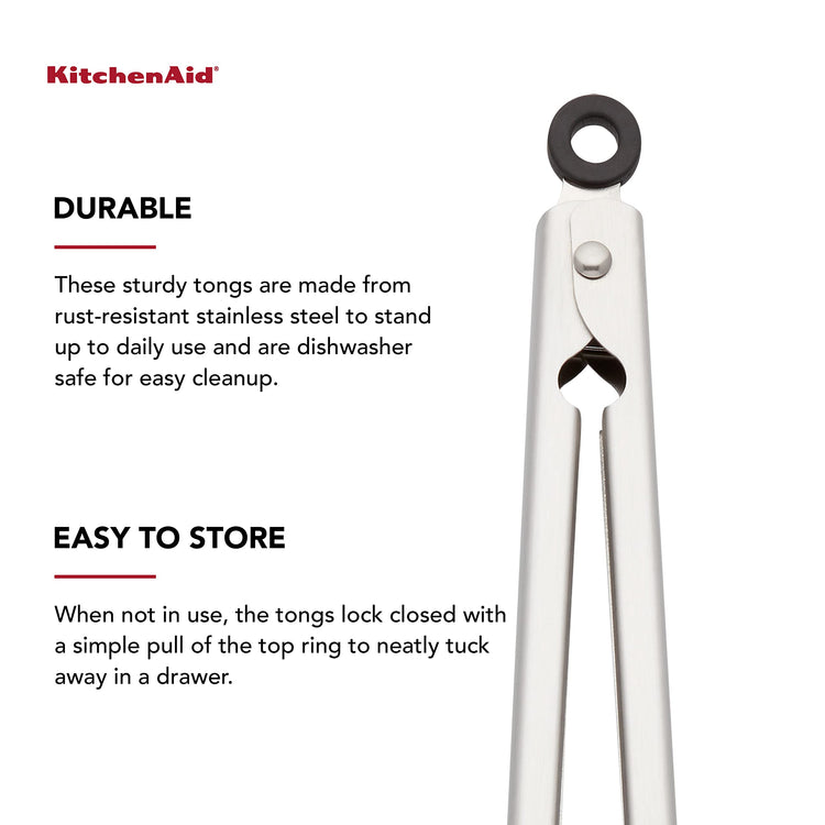 Gourmet Stainless Steel Serving Tongs with Hang Hook and Secure Closing Lock