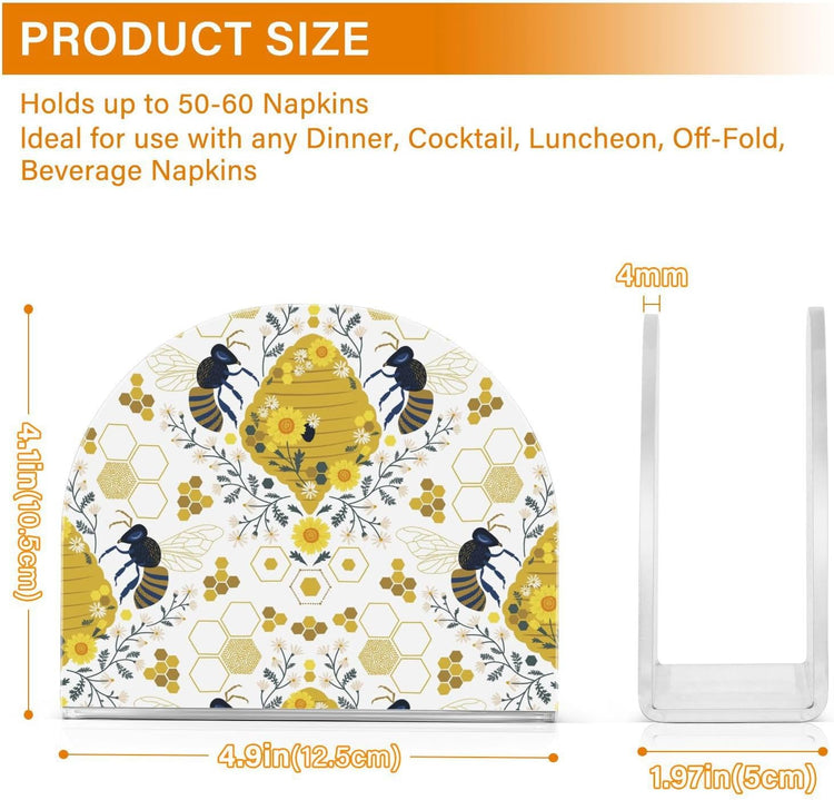 Bee Hive Honeycomb Daisy Flower Napkin Holder for Table Paper Napkins Holder Acrylic Tissue Dispenser Kitchen Dining Room Bathroom Party Car Decor