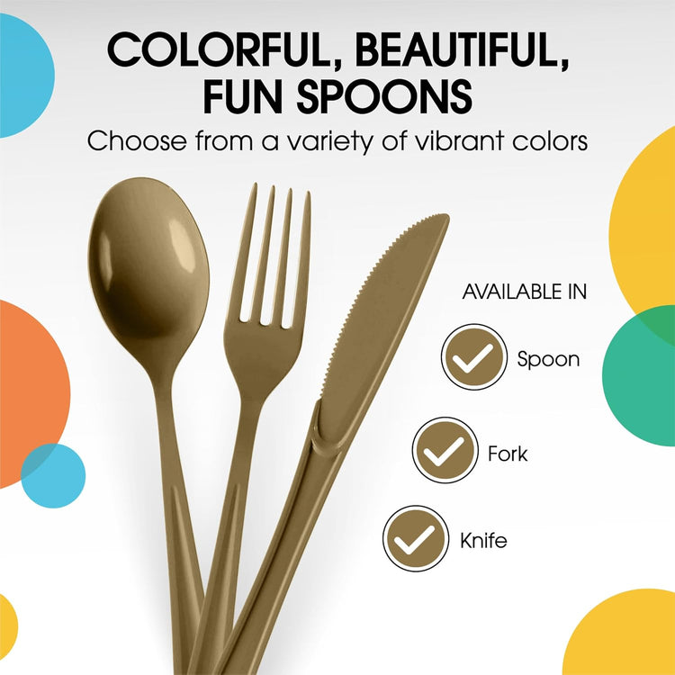 Gold Plastic Spoons 200 Pcs Gold Spoons Disposable Utensils Heavy Duty Plastic Cutlery Set Disposable Cutlery Sets Flatware Sets Silverware Set Party Supplies & Party Tableware Party Solids