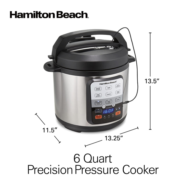 6-in-1 Electric Pressure Cooker with Temperature Probe, Slow Cooks, Sautés, Browns, Steams, Rice Function, Egg and More, 6 Quart Capacity, Stainless Steel (34506)
