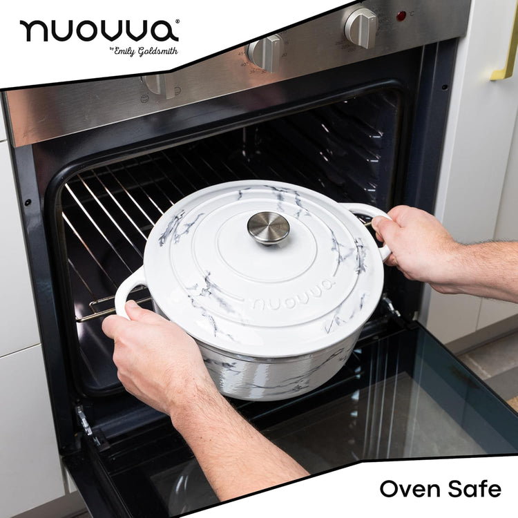 Cast Iron Dutch Oven with Lid – Non-Stick Ovenproof Enamelled Casserole Pot – Sturdy Dutch Oven Cookware – Marble, 6.4-Quart, 28cm – by Nuovva - Nestoria