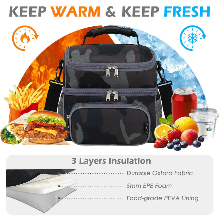 Double Layer Cooler Insulated Lunch Bag Adult Lunch Box Large Tote Bag for Men (2 Count)