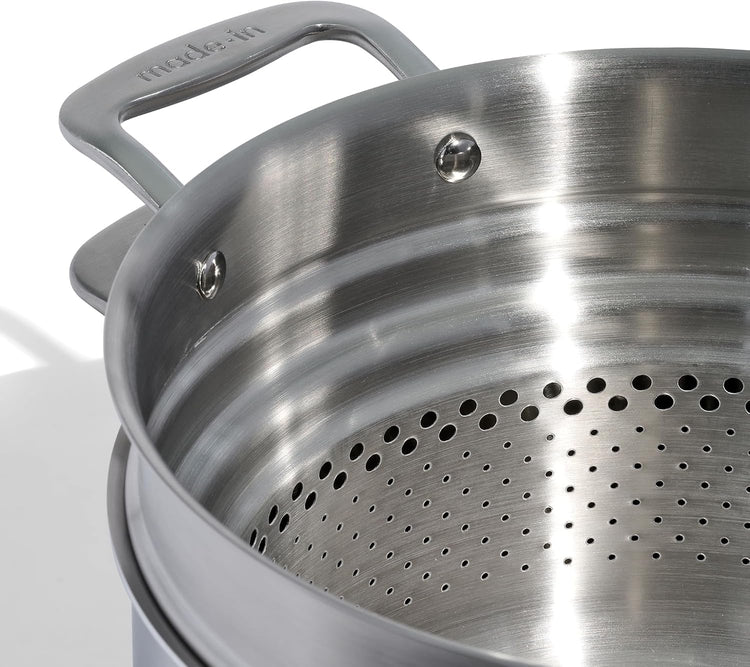 Made In Cookware - 8 Quart Stainless Steel Stock Pot With Lid and Pasta Insert - 5 Ply Stainless Clad - Professional Cookware - Crafted in Italy - Induction Compatible - Nestoria