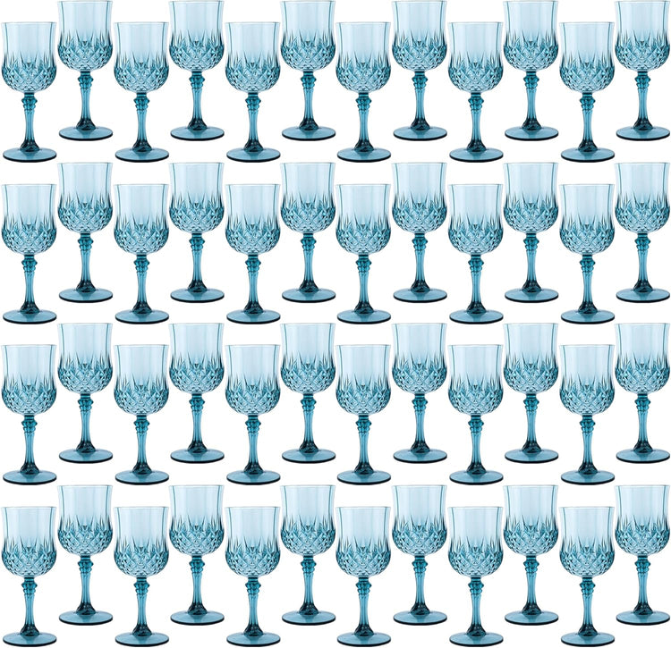 Plastic Wine Glasses,Plastic Goblets Vintage Style Cordial Drinking Glasses for Wedding Reception, Grand Event Party Supplies (48, Dusty Blue)