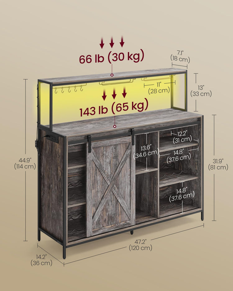 Coffee Bar Buffet Cabinet with LED Light and Power Outlet