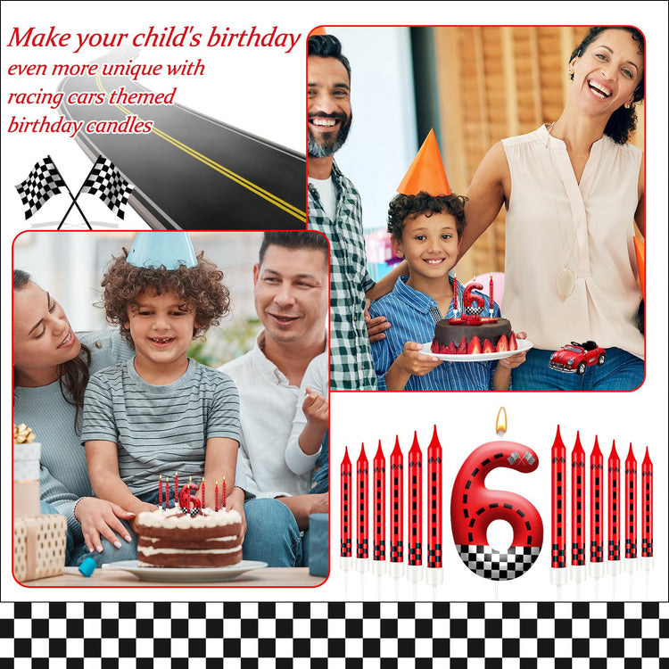 13PCS Racing Car Theme Birthday Candle Set with Checkered Flag Design (13 Count)