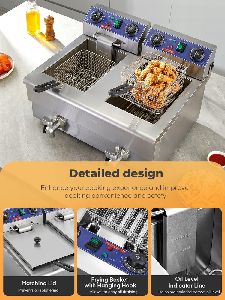 Commercial Deep Fryer with Basket and Lid