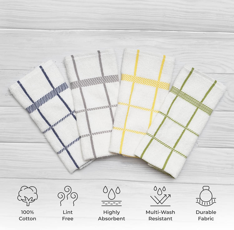 100% Cotton Terry Dish Towels, 4 Pack Checks, 16 x26 Inches, Super Soft and Absorbent Kitchen Towels, Perfect for Kitchen Cleaning and Dish Washing | Assorted - Nestoria