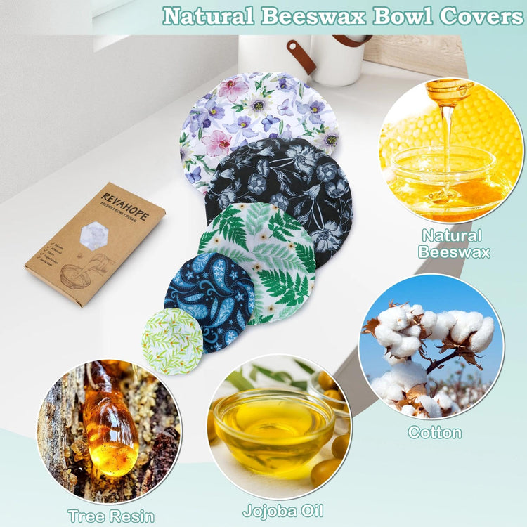 5Pcs Reusable Beeswax Elastic Bowl Covers for Bread Proofing and Food Cover (5 Count)