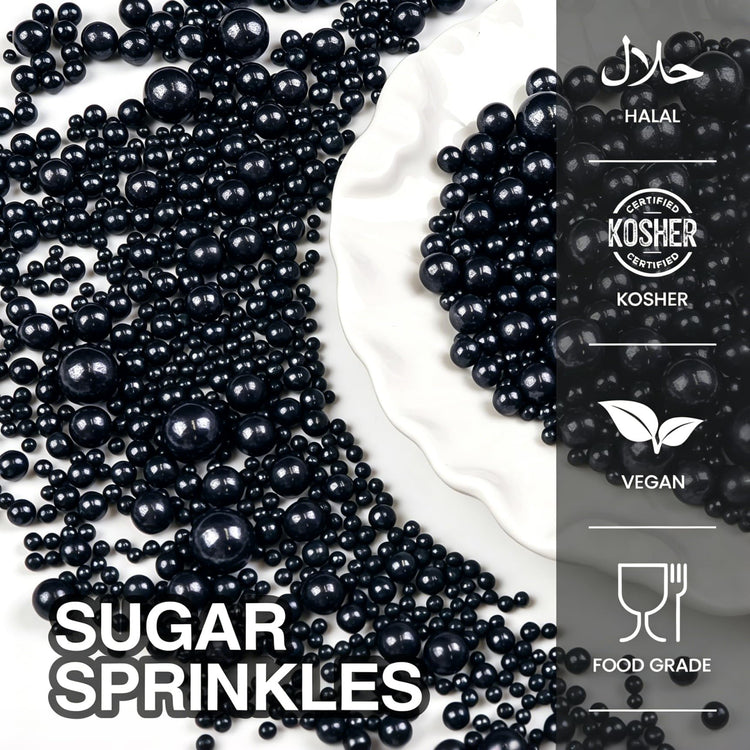 Edible Black Pearl Sprinkles for Cake Decorating (5.29 Ounce)