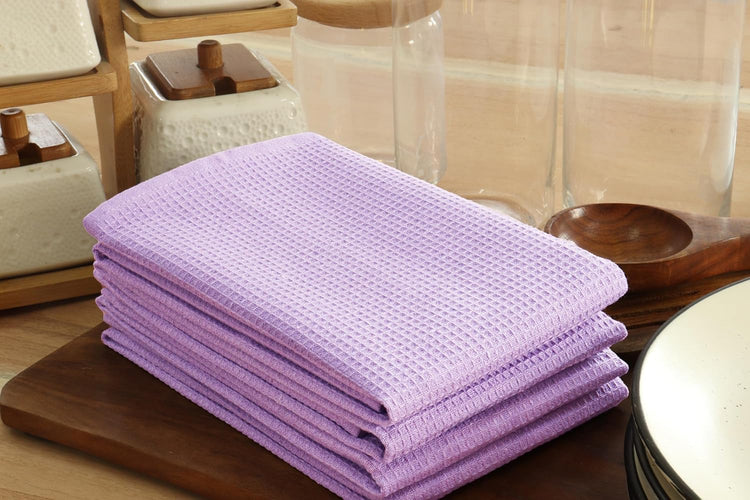 PurpleEssences Waffle Weave Kitchen Towel, 100% Cotton - 15 x 25 Inches, with Hanging Loop Ultra Soft Absorbent Quick Drying Dish Cloth, Tea and Hand Towels, 6 Pack - Spring Summer - Lavender - Nestoria