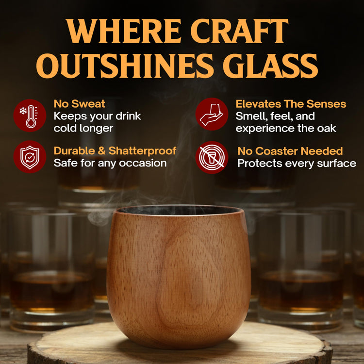 The Original Charred Wooden Bourbon Drinking Glass Bourbon Gifts for Men (2 Count)