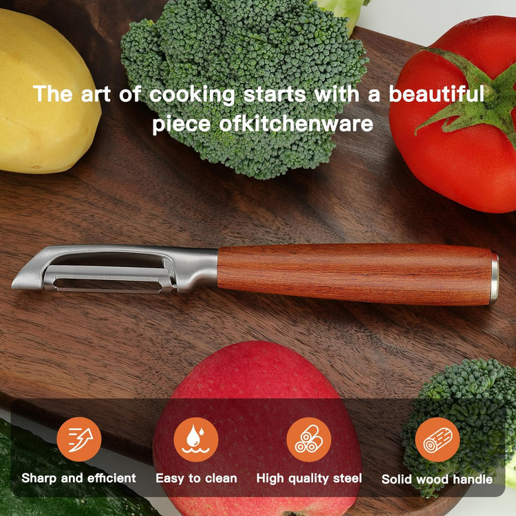 KU LUNER Premium 304 Stainless Steel Multifunctional Kitchen Fruit and Vegetable Peeler with Real Wood Handle,Ultra Sharp Strong Blade