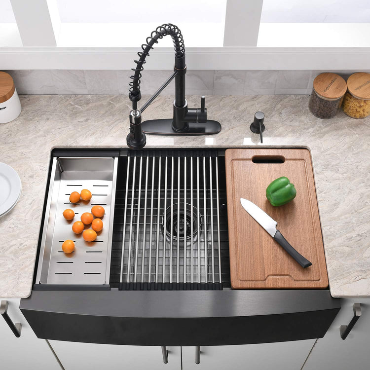 33 Inch Black Farmhouse Sink Workstation