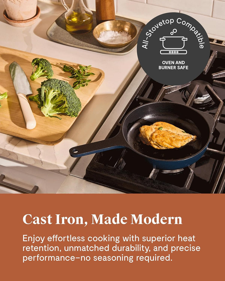 Caraway Cast Iron Skillet - 8” Enameled Cast Iron Pan With 3 Layer Enamel Coating - No Seasoning Required - Compatible With All Stovetops - Free From Forever Chemicals - Cream - Nestoria